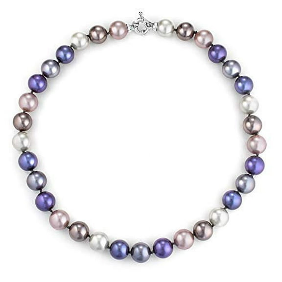 Joia De Majorca, 12mm, 18 inch Multi-Hues Pearl Necklace with Rhodium Euro Clasp, Purples, Pinks, Champagne, Lustrous, Man-Made Organic Strand of Pearls from Majorca Spain