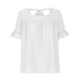 thumbnail image 5 of Blusas y blusas para mujer Elegantes camisas de verano con mangas con volantes y cuello cuadrado Blusas con lazo en la espalda OAVQHLG3B Store lin121212, 5 of 5