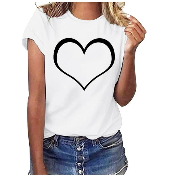 Kayannuo Valentine's Day Womens Graphic Tees Clearance Love Heart Printed  Womens T Shirts Fashion Women's Round-Neck Short Sleeve Print Casual T