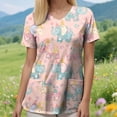 thumbnail image 6 of COMVALUE Scrub Tops Women Short Sleeve Plus Size V Neck Fun Printed Scrubs Top Medical Nursing Uniforms with Pockets (Pink, L), 6 of 9
