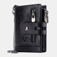 thumbnail image 1 of Portefeuille pour Hommes en Cuir Véritable RFID Anti-Numérisation Anti-Vol à Fermeture Éclair avec Chaîne - Brun, 1 of 6