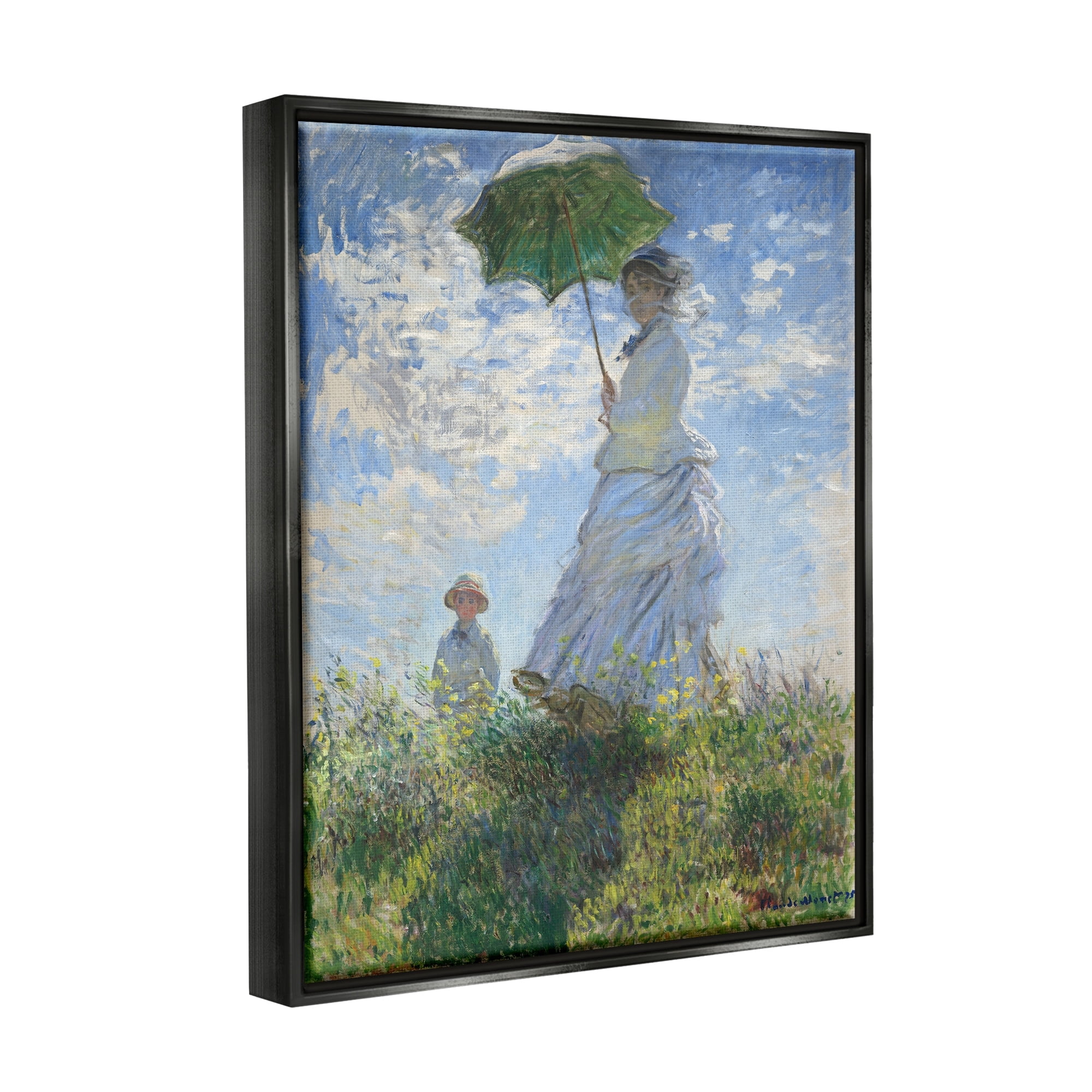 Stupell Industries Woman with a Parasol Classic Claude Monet Painting Painting Jet Black Floating Framed Canvas Print Wall Art, Design by one1000paintings