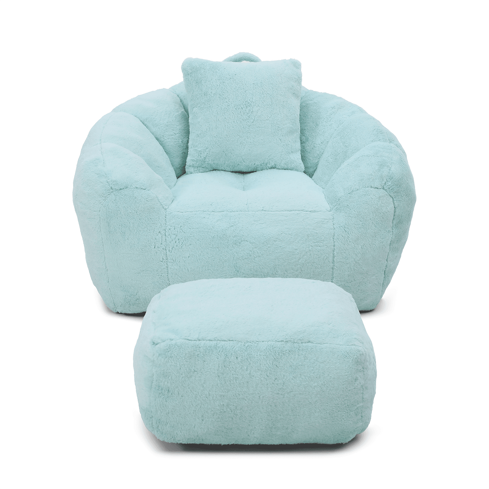 Lovableguy Oversized Bean Bag Chair for Adults and Kids,Shell-Shaped Fluffy Faux Fur Lazy Floor Sofa with Foot Stool for Living Room,Dorm,Light Blue