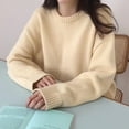 thumbnail image 4 of IROINNID Womens Sweater Round Neckline Pullover Sweater Solid Color Comfy Mid-Length Long Sleeve Sweater Knitted Sweater Tops, 4 of 7