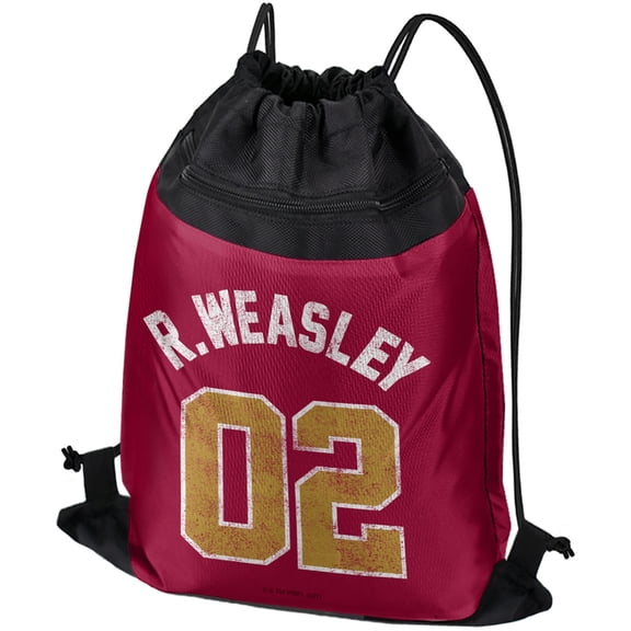 Harry Potter Weasley Jersey Drawstring Backpack Sports Bag Sackpack 17" x 13", Perfect for Gym, Yoga or Practice