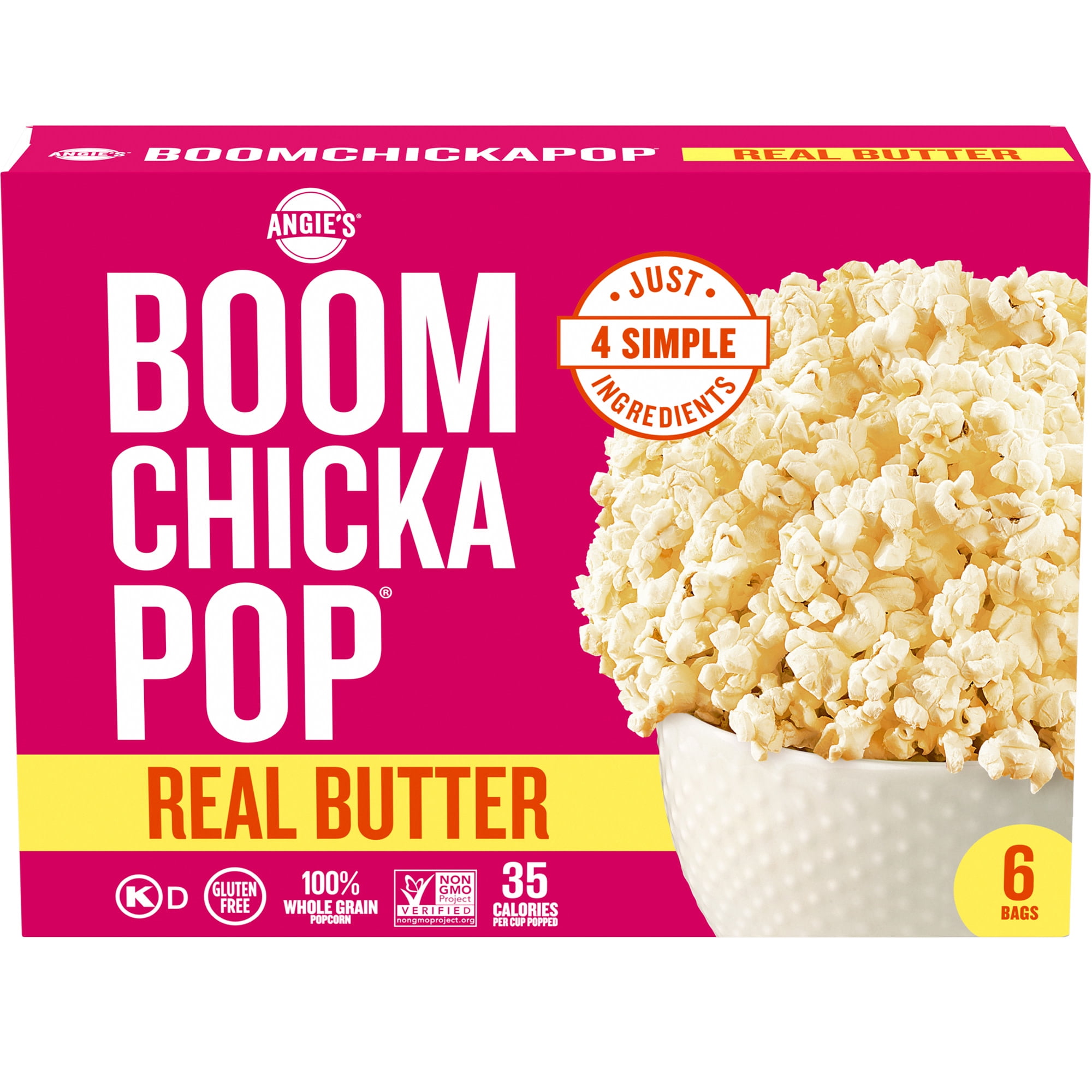 (3 pack) Angie's BOOMCHICKAPOP Real Butter Microwave Popcorn, 3.29 oz., 6-Count Bags