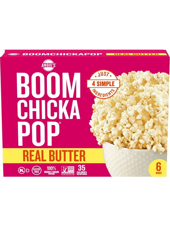 Angie's BOOMCHICKAPOP Real Butter Microwave Popcorn, 6 Count, 3.29 oz. bags