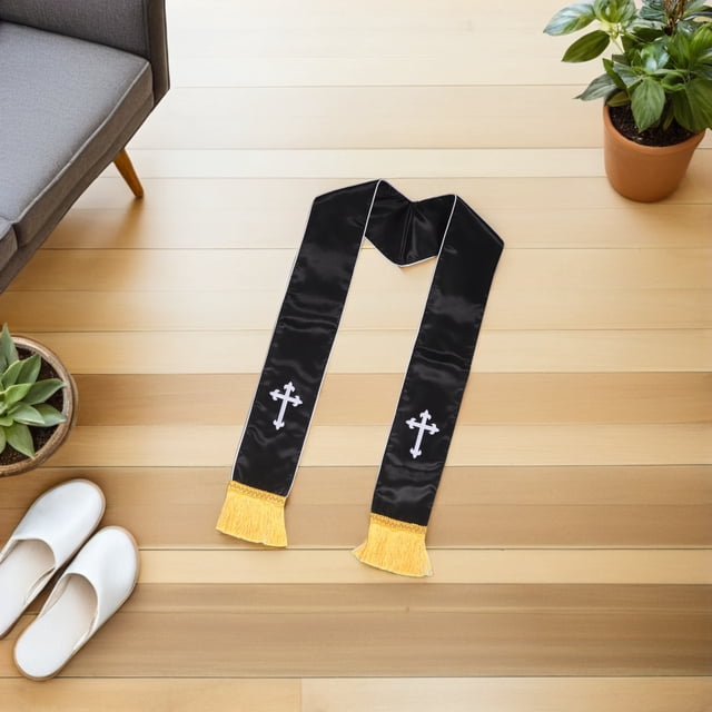 KALLORY Pastoral Bordada Con Cruz Y Borlas Para Ceremonia Eclesiástica Color Negro