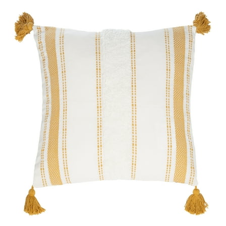 SAFAVIEH Polli Striped w/ Tassel Pillow, 20" x 20", Mustard Yellow