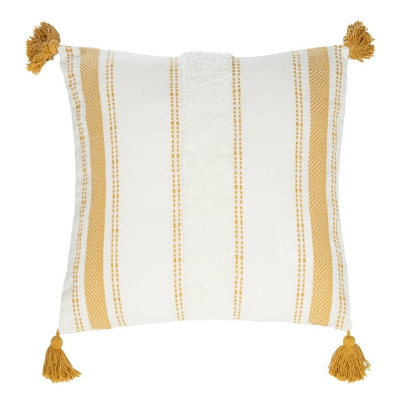 SAFAVIEH Polli Striped w/ Tassel Pillow, 20" x 20", Mustard Yellow