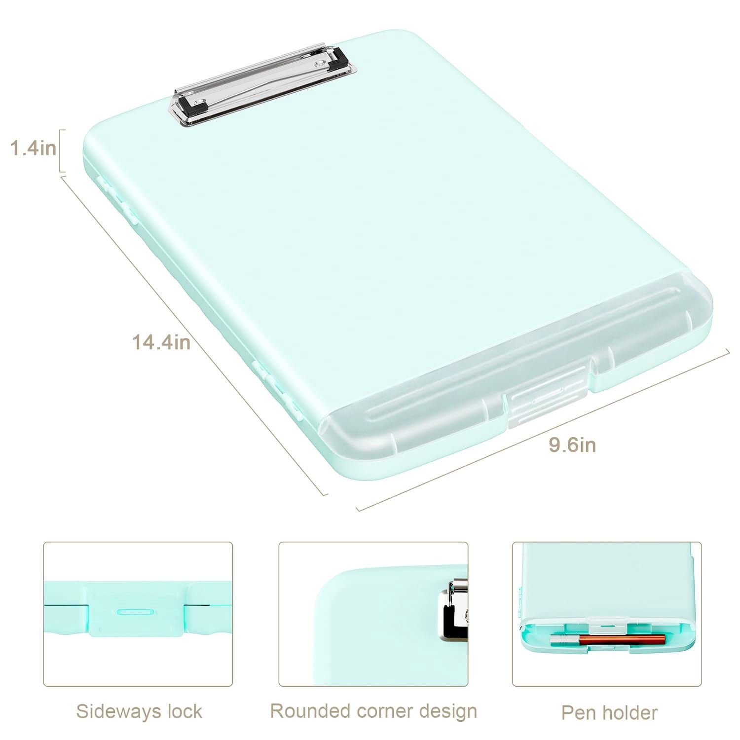 Clipboard With Storage  8.5 X 11 Organization Box Pen Holder And A4 Legal Paper Folder Folio & Side-opening Low Profile Clip For Teachers Size 14 9.6 1.2 In Blue