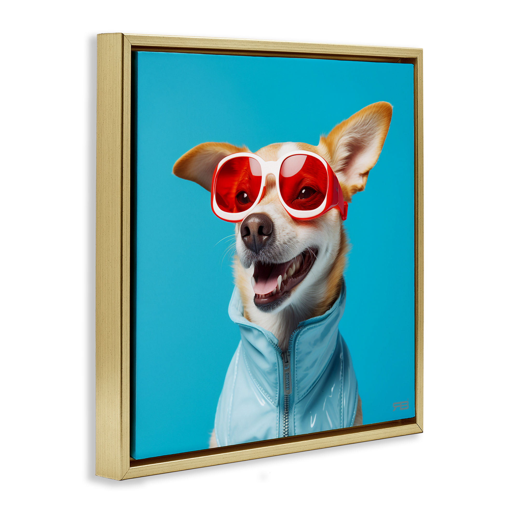 Stupell Industries Stylish Dog on Blue Animals & Insects Painting Gold Floater Framed Canvas Art Print Wall Art, 25 x 25