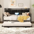 thumbnail image 7 of Twin Daybed with Pop-Up Trundle - Upholstered Leather Headboard with Charging Station, Sturdy Metal Sofa Day Bed Frame for Small Apartment, Bedroom, Guest Room, Light Gray, 7 of 7