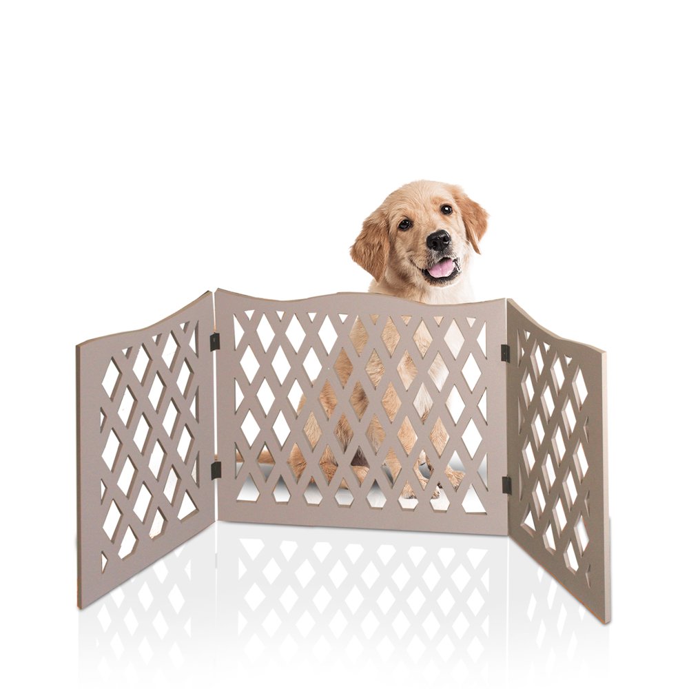 Bundaloo Freestanding Dog Gate Expandable Decorative Wooden Fence for