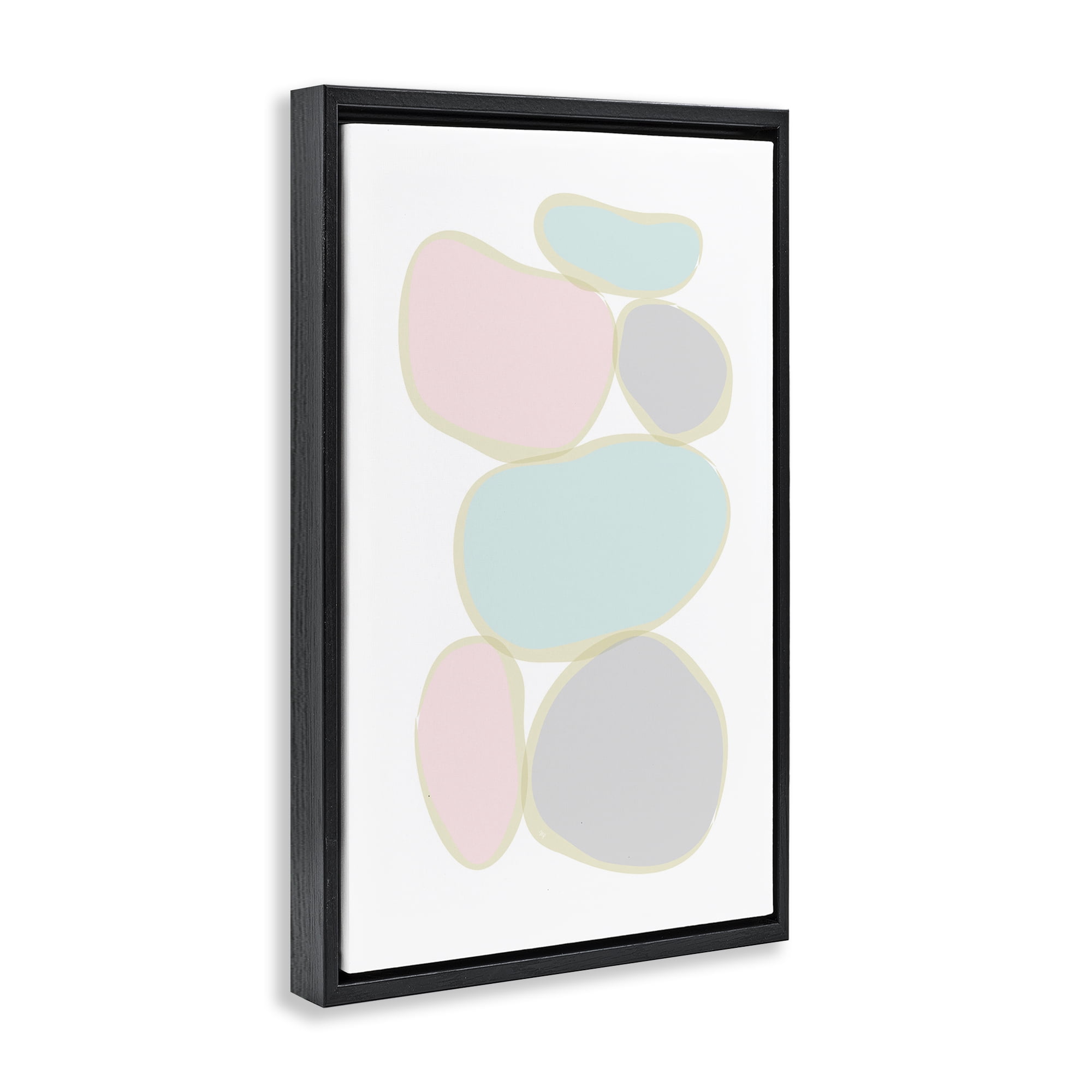 Stupell Industries Circular Pastel Shapes Abstract Painting Black Floater Framed Canvas Art Print Wall Art, 17 x 25