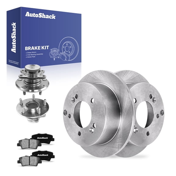 AutoShack Rear Solid Brake Rotors   Ceramic Pads   Hub Bearing Assembly 8-PC Brake Kit Replacement for 2008-2009 Hyundai Sonata 10.31" (262 mm)