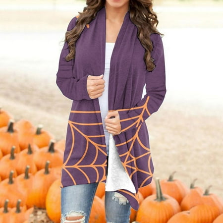 Winter Savings Clearance!Light Weight Halloween Cardigan for Women Clearances Fashion Woman Long Sleeve T-Shirt Open Front Loose Outerwear Printing Blouse Coat Tops Halloween Costumes for Women 2024