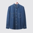 thumbnail image 5 of Maqroz Mens Dress Shirts Basic Denim Long Sleeve Button Up Tops Solid Classic Point Collar Blouses with Single Chest Pocket Formal Workwear, 5 of 5