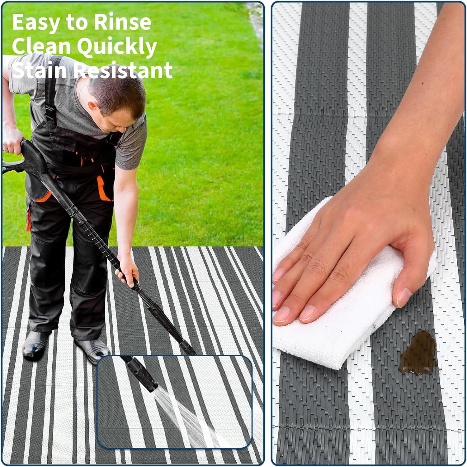 Outdoor Rug for Patio,Waterproof Mat,Reversible Plastic Striped Camping Rugs for RV,Porch,Deck,Camper,Balcony,Backyard,Beach