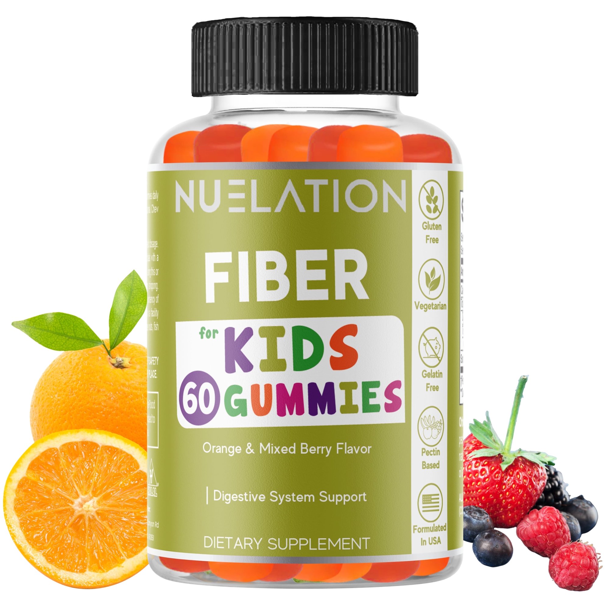 NUELATION Fiber Gummies for Kids - 60 Count - Vegetarian, Gluten Free, Gelatin Free, Fiber Supplement