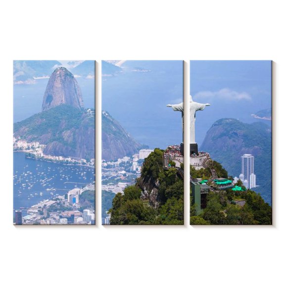 Elephant Stock Iconic Christ The Redeemer Wall Art - Horizontal Multi Panel Canvas - Living Room Wall Decor - Places Multi Panel - Blue And Green Decor - 23" x 14"