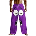thumbnail image 2 of Blmnix Low Waisted Pants Men Baggy Beach Pants Lightweight Pants Palazzo Leggings Wide-Leg Long Purple Summer Pants for Men,M, 2 of 5