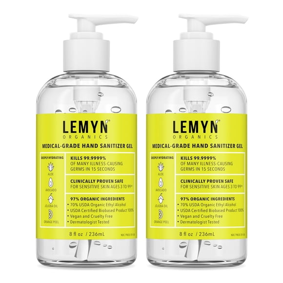 Gel desinfectante para manos Lemyn Organics 97% orgánico 70% alcohol etílico