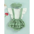 thumbnail image 4 of Baby Girl Fly Sleeve Ribbed Top + Suspender Shorts + Bow Headband 3 Piece Summer Casual Outfits Set, 4 of 9