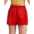 thumbnail image 4 of Mufeng Kids Girls Sequin Shorts Sparkly Hip Hop Jazz Dance Shorts Glitter High Waist Rave A Line Red 16, 4 of 7