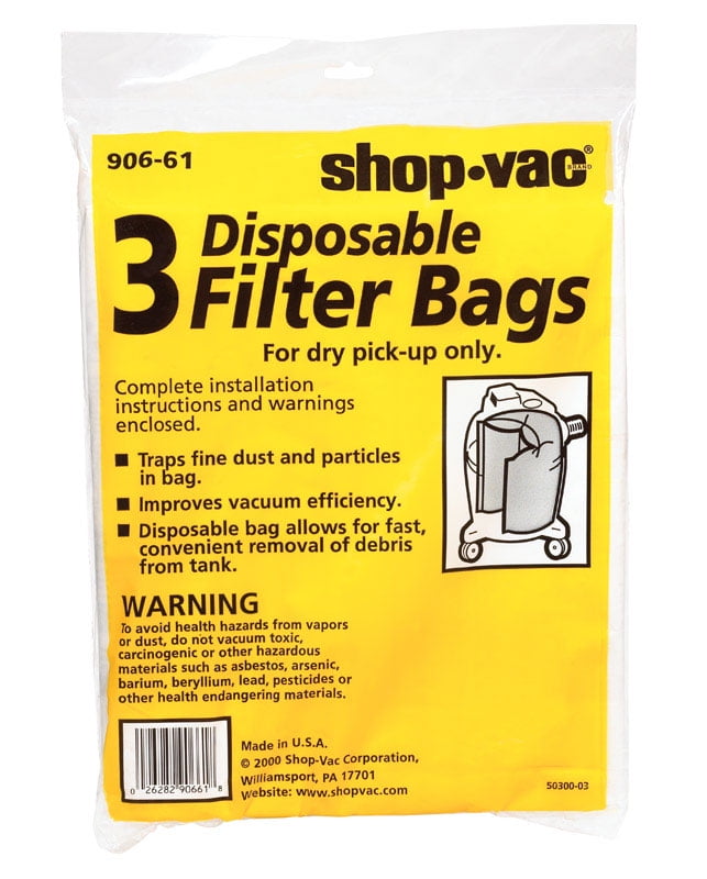 Shop-Vac 19.5 in White 3 pk W Wet//Dry Vac Bag 5-8 gal L x 11 in