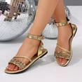 thumbnail image 2 of Rokment Women's Bling Sequin Flat Dressy Sandals Metallic Glitter Braided Leather Open Toe Ankle Strap Low Heels Comfortable Walking Summer Shoes Beach Gold Size 6.5, 2 of 5