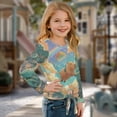 thumbnail image 3 of DISNIMO Capybara Printed Girls Long Sleeve Shirt Crew Neck Tops Kids Casual Loose T-Shirts Soft Comfy Pullover Tops Tie Front Tunic Blouse Shirts, 3 of 8