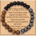 thumbnail image 3 of Pulsera con cuentas de ojo de tigre y meteorito Triple energía positiva Elástica y ajustable Joyería unisex hecha a mano para hombre y mujer, 3 of 5