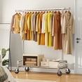 thumbnail image 2 of Exenoray Heavy Duty Single Rod Garment Rack with Wheels, Adjustable Chrome Clothes Rack with Extendable Rod, Rolling Clothing Rack with Lockable Casters for Home, Retail & Laundry, 2 of 7