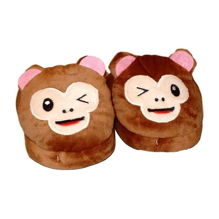 

Plush Monkey Face Kids Slippers - 4 Designs Medium 2-3 Winking Monkey