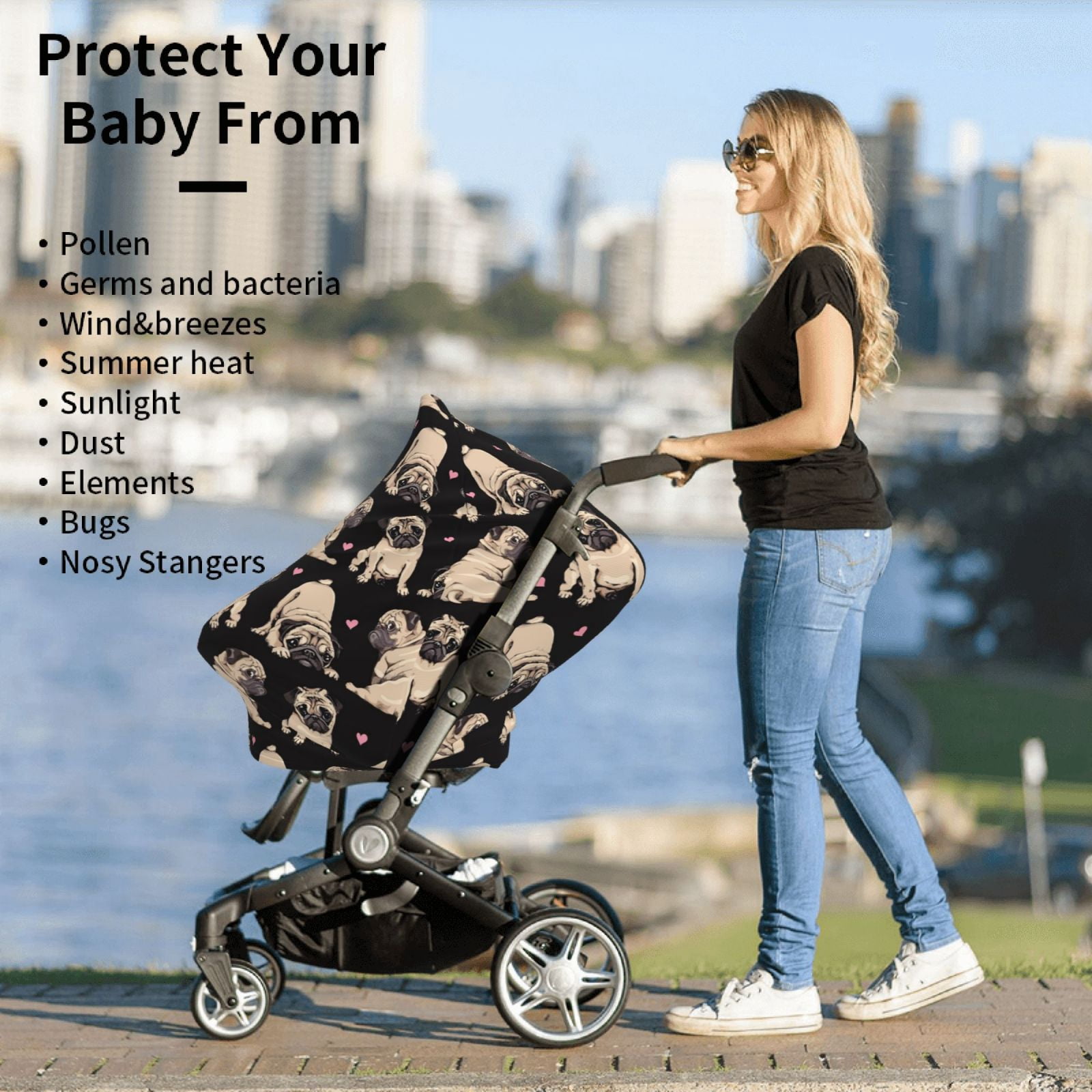 Fotbe French Bulldog Pattern Car Seat Covers for Babies, Nursing Breastfeeding Cover Infant Carseat Canopy, Soft Stretchy Carrier Cover