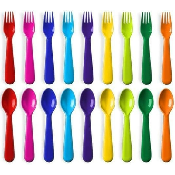 Toddler Utensils Set of 18 Plastic Kids Utensils Forks and Spoons - BPA FREE/Dishwasher Safe Toddler Flatware Set Brightly Colored Children's Safe Silverewre Cutlery Set