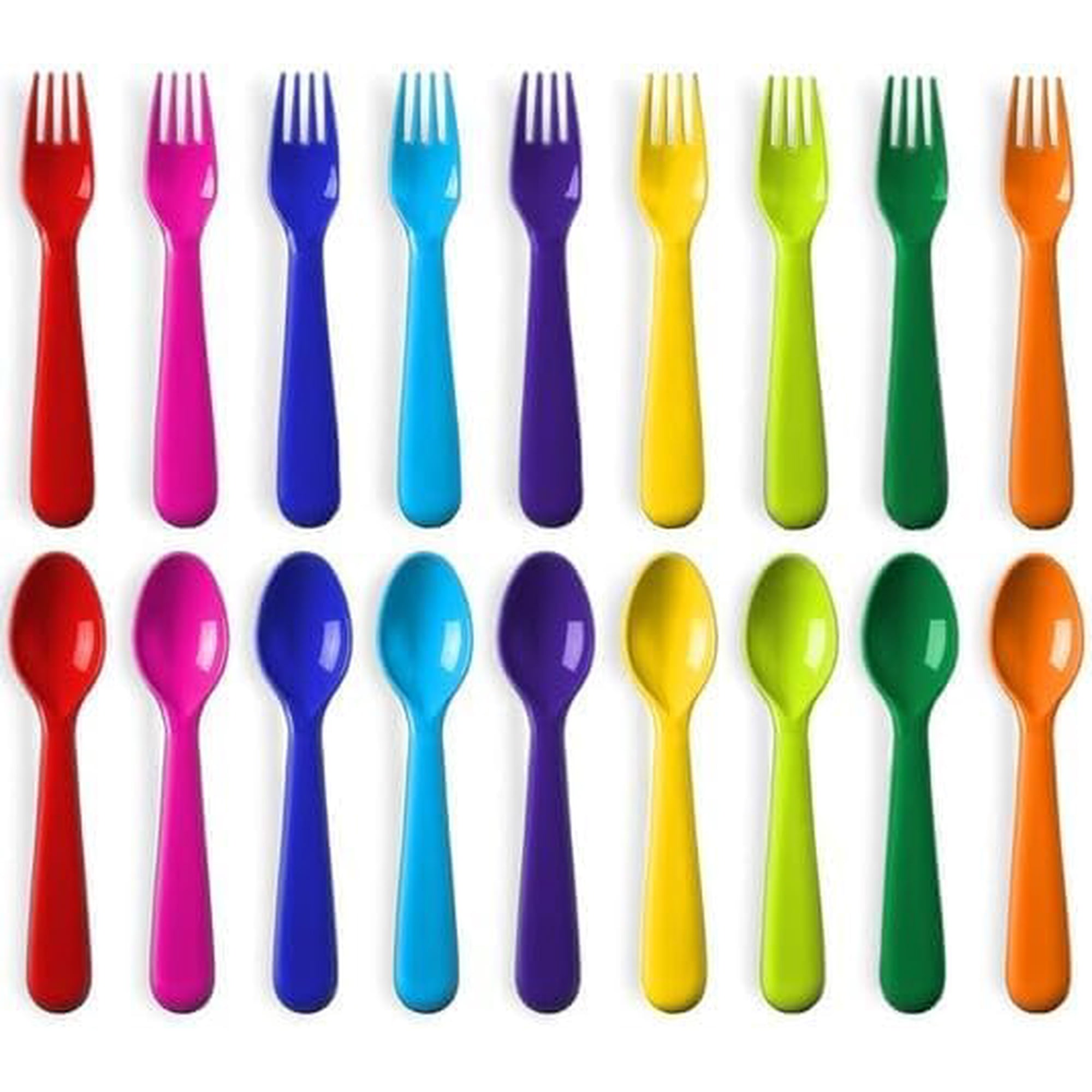 Toddler Utensils Set of 18 Plastic Kids Utensils Forks and Spoons - BPA FREE/Dishwasher Safe Toddler Flatware Set Brightly Colored Children's Safe Silverewre Cutlery Set