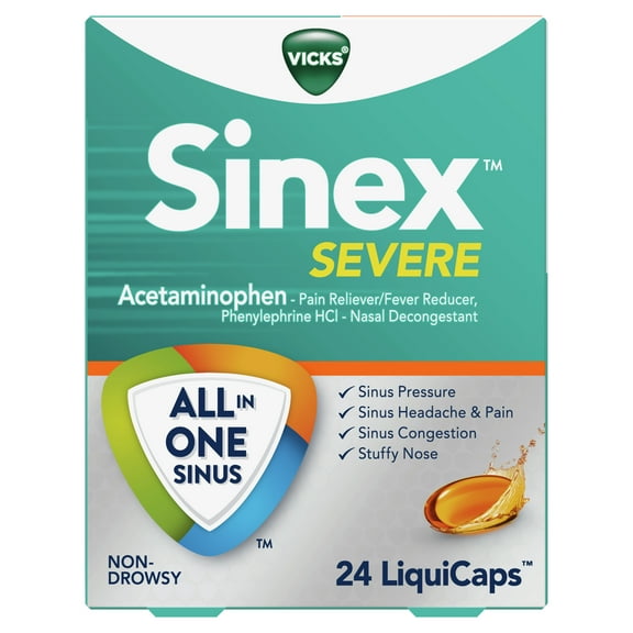 Vicks Sinex Severe Liquicaps, All-in-One, 24 Ccunt
