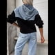 thumbnail image 4 of Sudadera con Capucha y Media Cremallera de Mezclilla para Mujer, Chaquetas y Tops de Mezclilla Negro L, 4 of 8