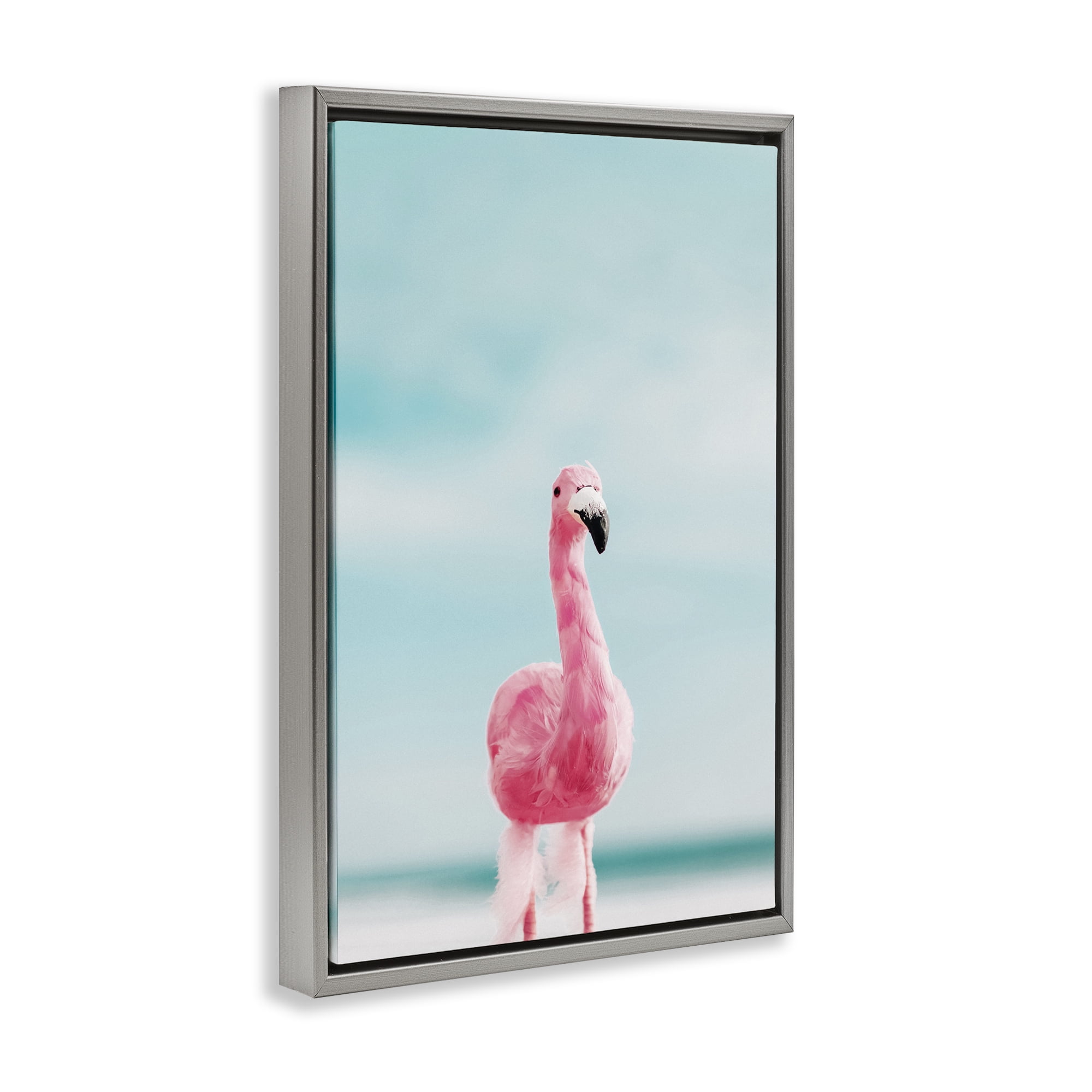 Stupell Industries Funky Summer Flamingo Nautical & Beach Photography Gray Floater Framed Canvas Art Print Wall Art, 17 x 25