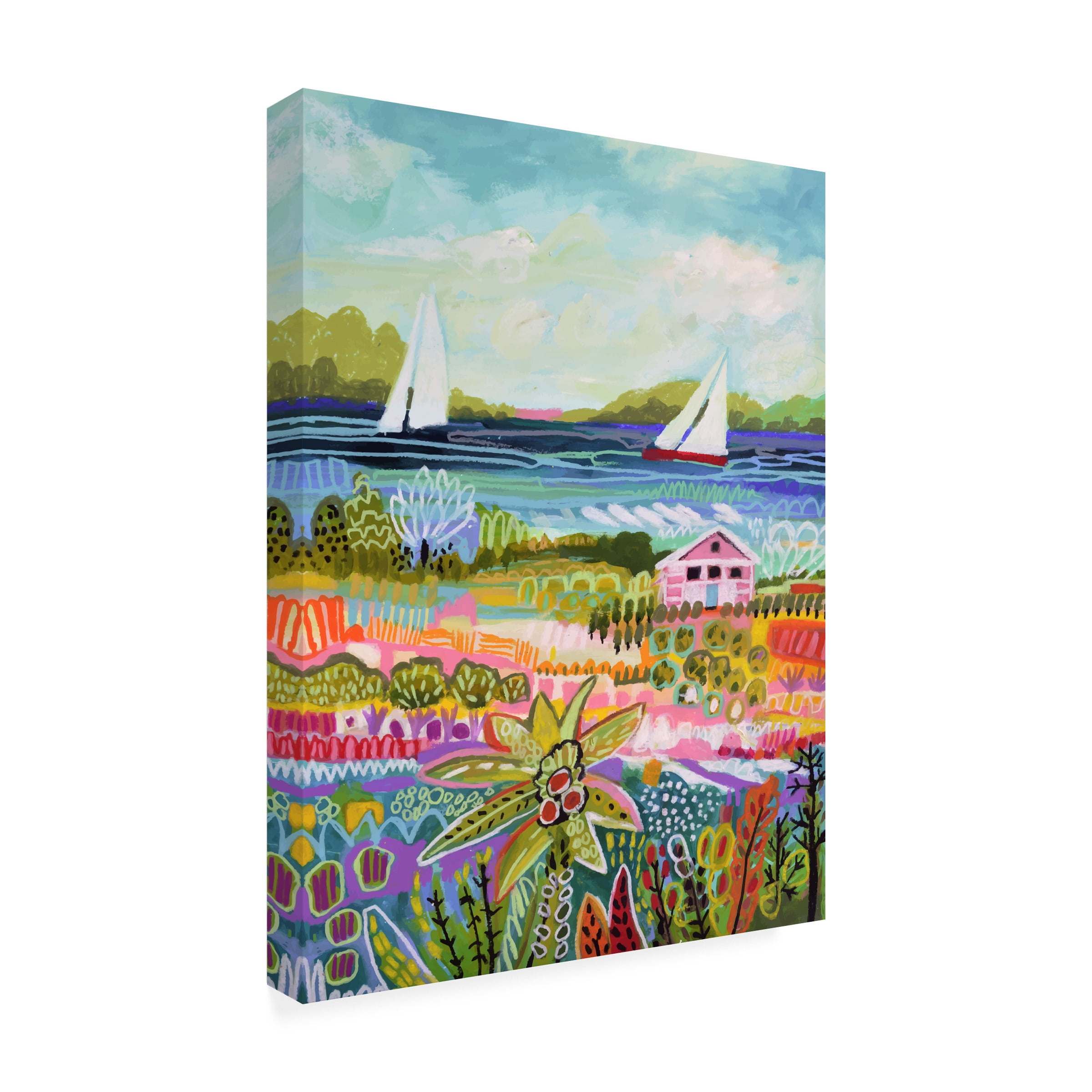 Trademark Fine Art Karen Fields Two Sailboats And Cottage I Canvas Wall Art - 35x47