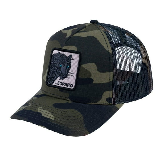 Unisex V2 Embroidered The Leopard V2, 5-Panel Trucker Hat, Green Camo/Green Camo, Adjustable Fit