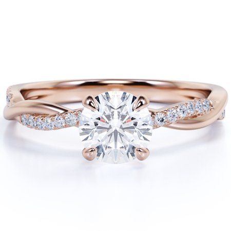 JeenMata Flawless 1 Carat Round Cut Moissanite Engagement Ring in 18k Rose Gold Over Silver Celebrity Ring