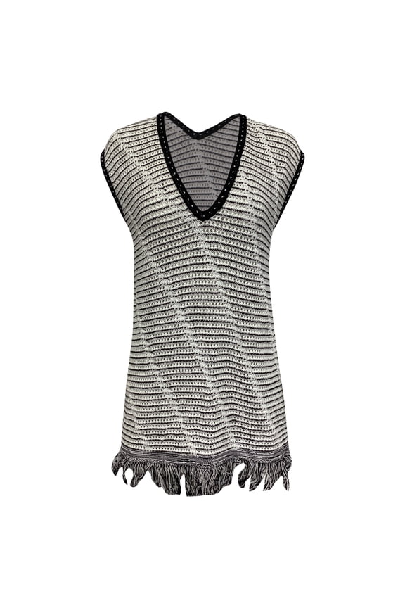 Pre-Owned Diane Von Furstenberg Pointelle-Knit Vest Sweater Top in White Cotton