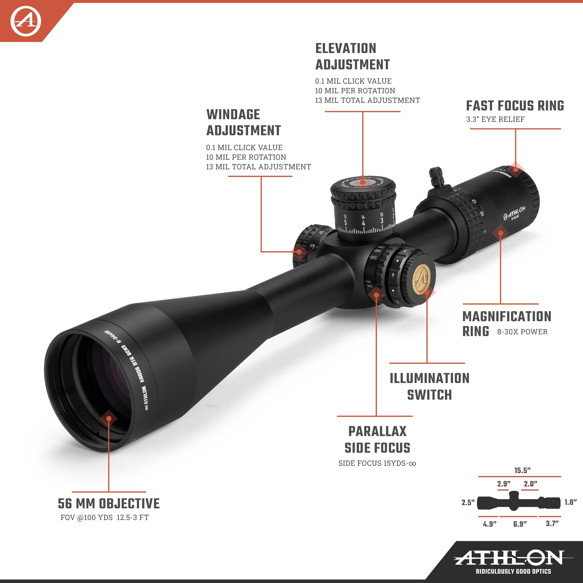 Ahtlon Optics Argos BTR GEN3 8-34X56 APRS11 FFP IR MIL Reticle