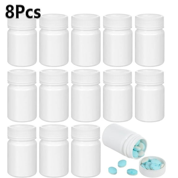 Tutuviw 8 Pcs 150ml Plastic Empty Pill Bottle, Empty Medicine Sealing Container Bottle with Cap, Food Grade Storage Container for Candy for Travel (White) (5OZ)