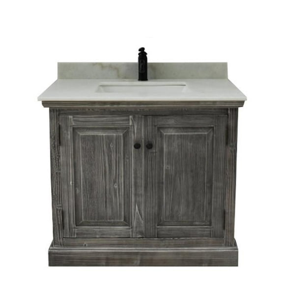 InFurniture WK1836-G plus AP Top 37 in. Rustic Solid Fir Sink Vanity In Grey-No Faucet
