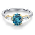 thumbnail image 3 of Gem Stone King 925 Silver and 10K Yellow Gold London Blue Topaz and Lab Grown Diamond Engagement Ring for Women | 1.80 Cttw | Oval 8X6MM | Gemstone November Birthstone | Size 8, 3 of 6