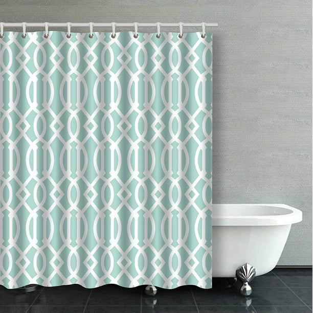 BPBOP Mint Green And White Geometric Pattern Bathroom Shower Curtain